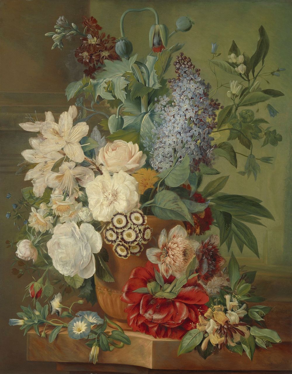 Srill life with flowers in a terracotta vase.