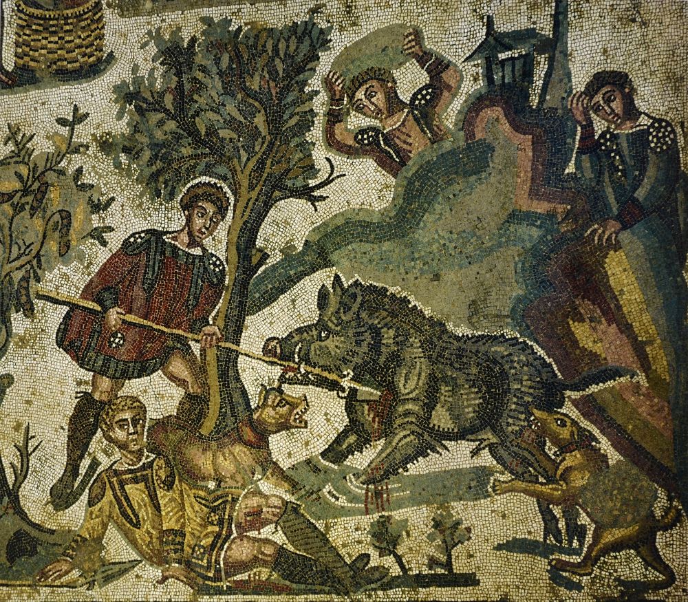 Little Hunt mosaic, Villa del Casale, Piazza Armerina, Sicily, Italy.