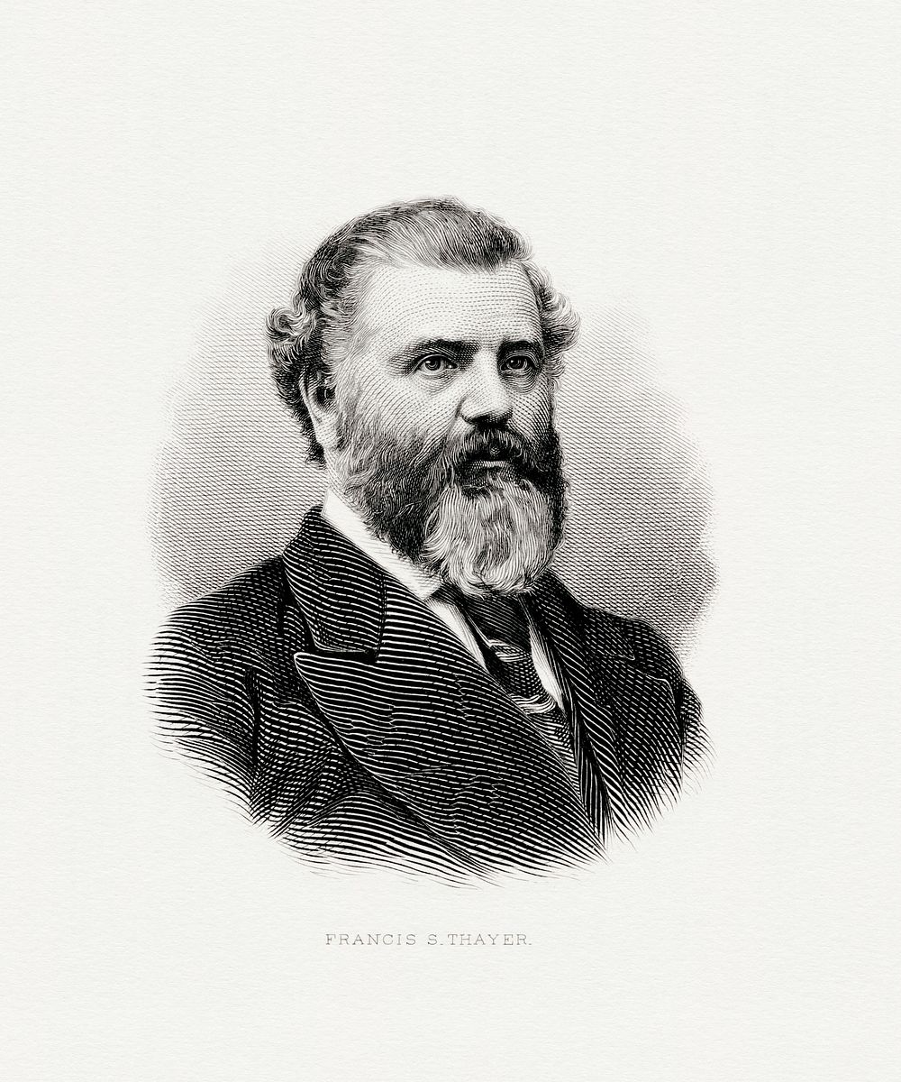 Engraved portrait of Francis S. Thayer by American Bank Note Company engraver Charles Burt
