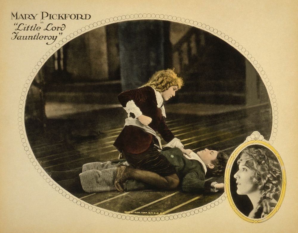 Lobby card showing Mary Pickford about to punch actor Francis Marion during a scene from the film Little Lord Fauntleroy…