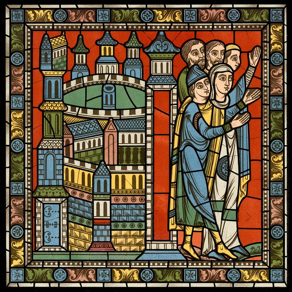 Monographia of the cathedral of Chartres, Chrome lithography of the stained glass window: The life of Jesus, Paris…