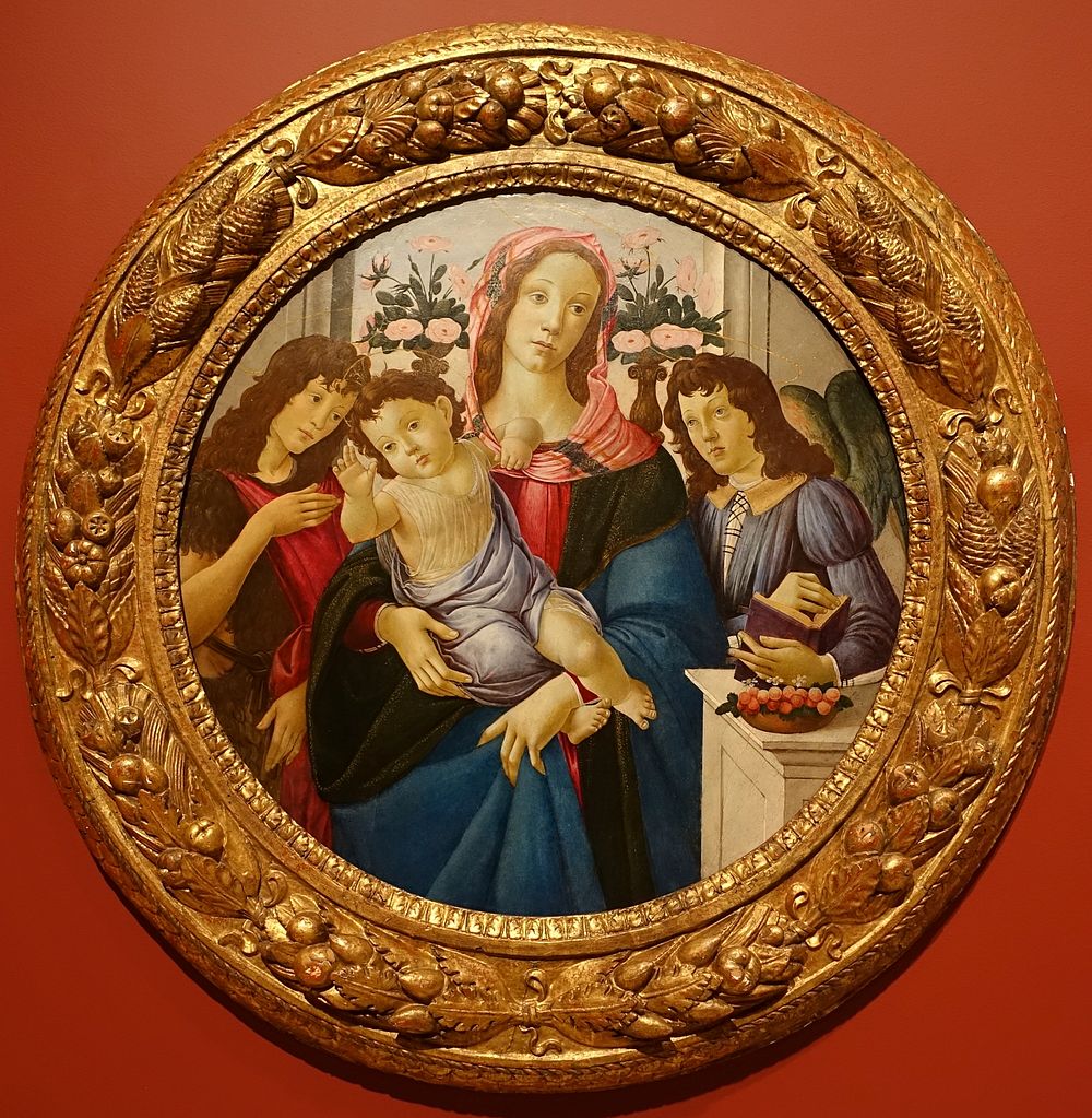 Sandro Botticelli's Madonna and Child with Saint John the Baptist and Angel (1470) famous painting.