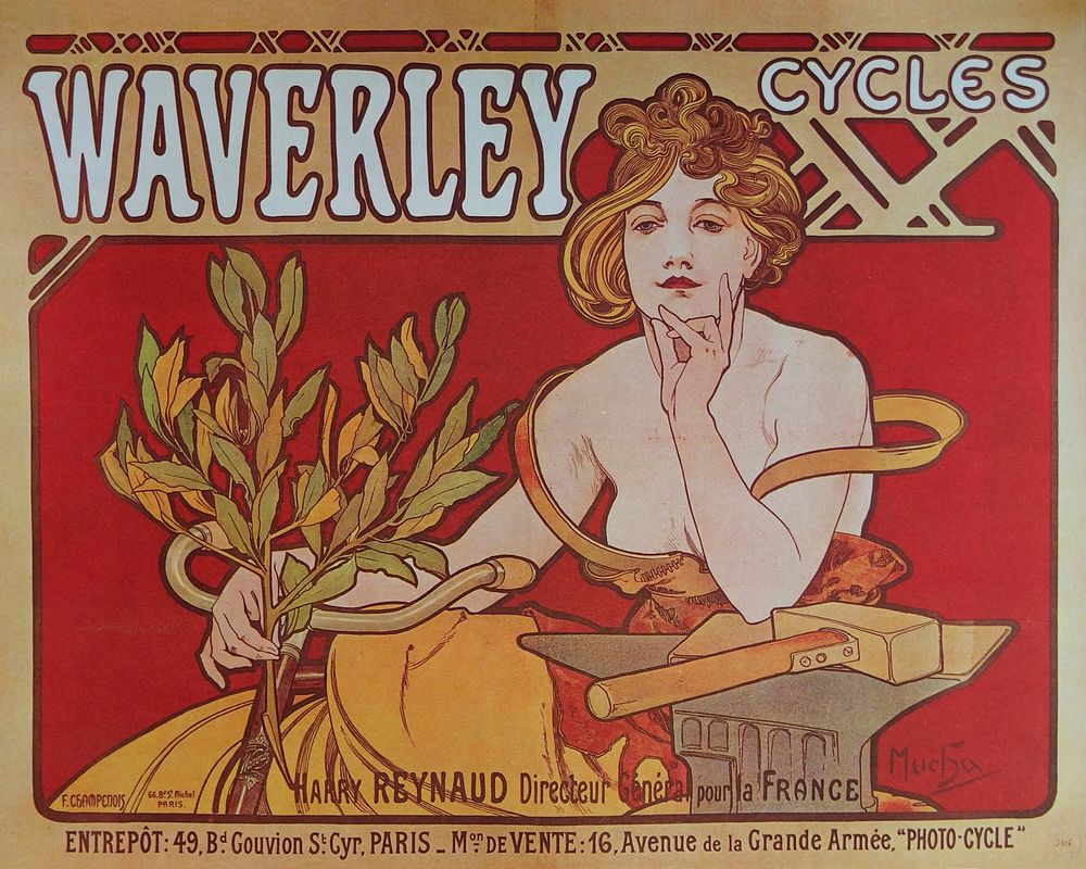 Affiche de alfons Mucha Cycles Waverley Paris. 1898. 115 x 90 cm. Bibliothèque nationale, Paris.