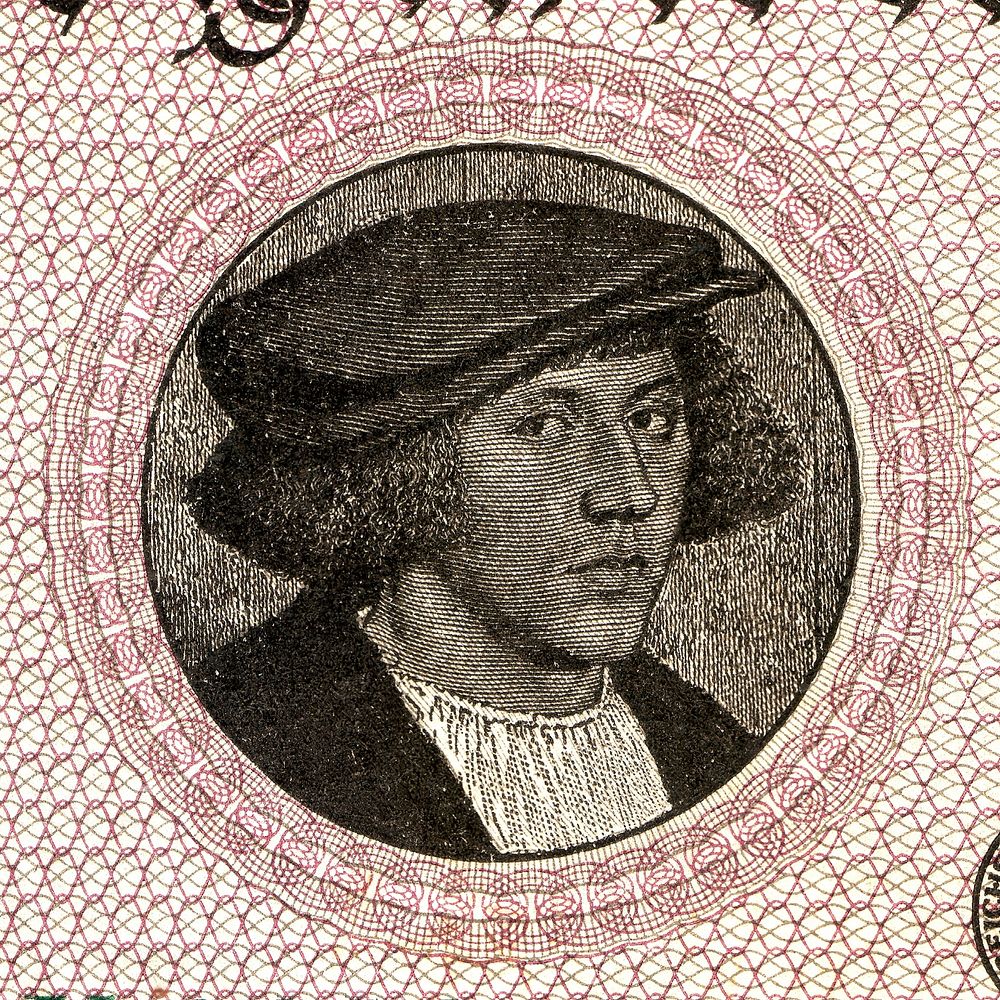 Portrait of the merchant Georg Giese (also: Gisze) on a 100,000 Mark Reichsbank banknote of 1923, depicted: the portrait of…