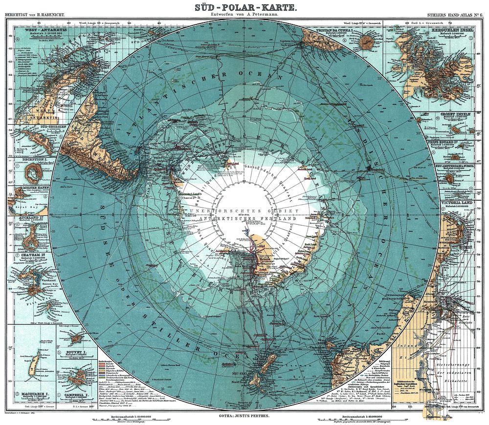 Map of Antarctica. Scale [ca. 1:40,000,000]. Col., 34 × 41 cm.