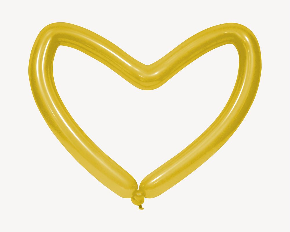 Yellow heart balloon, isolated object image psd