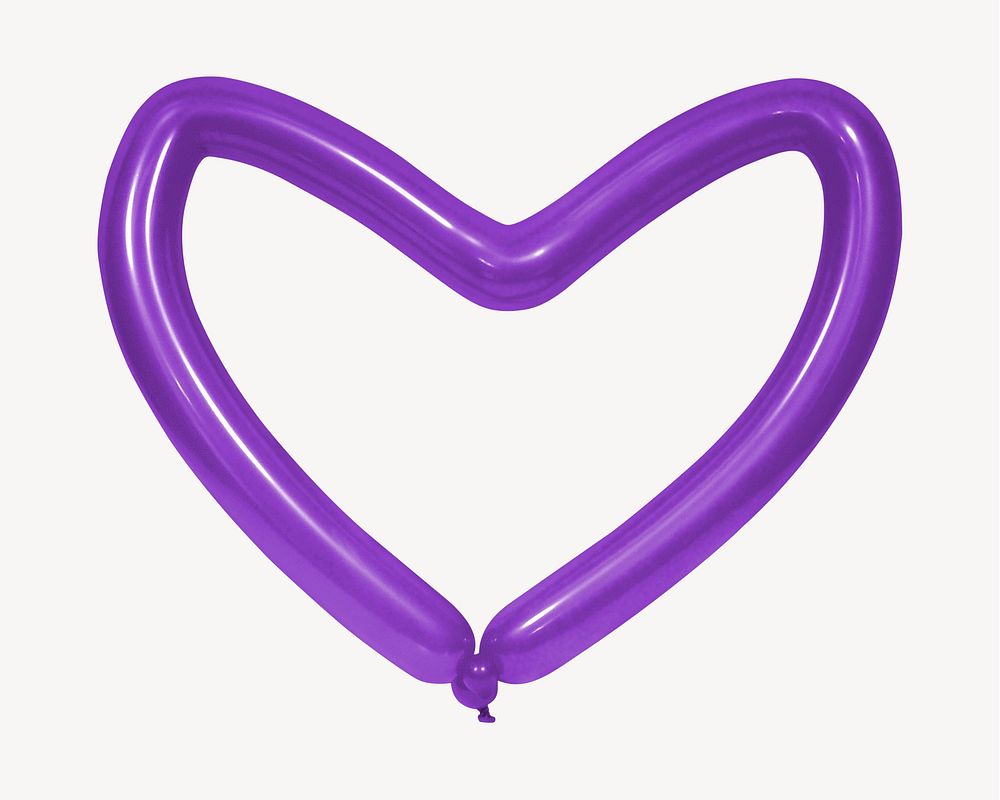 Purple heart balloon, isolated object image psd