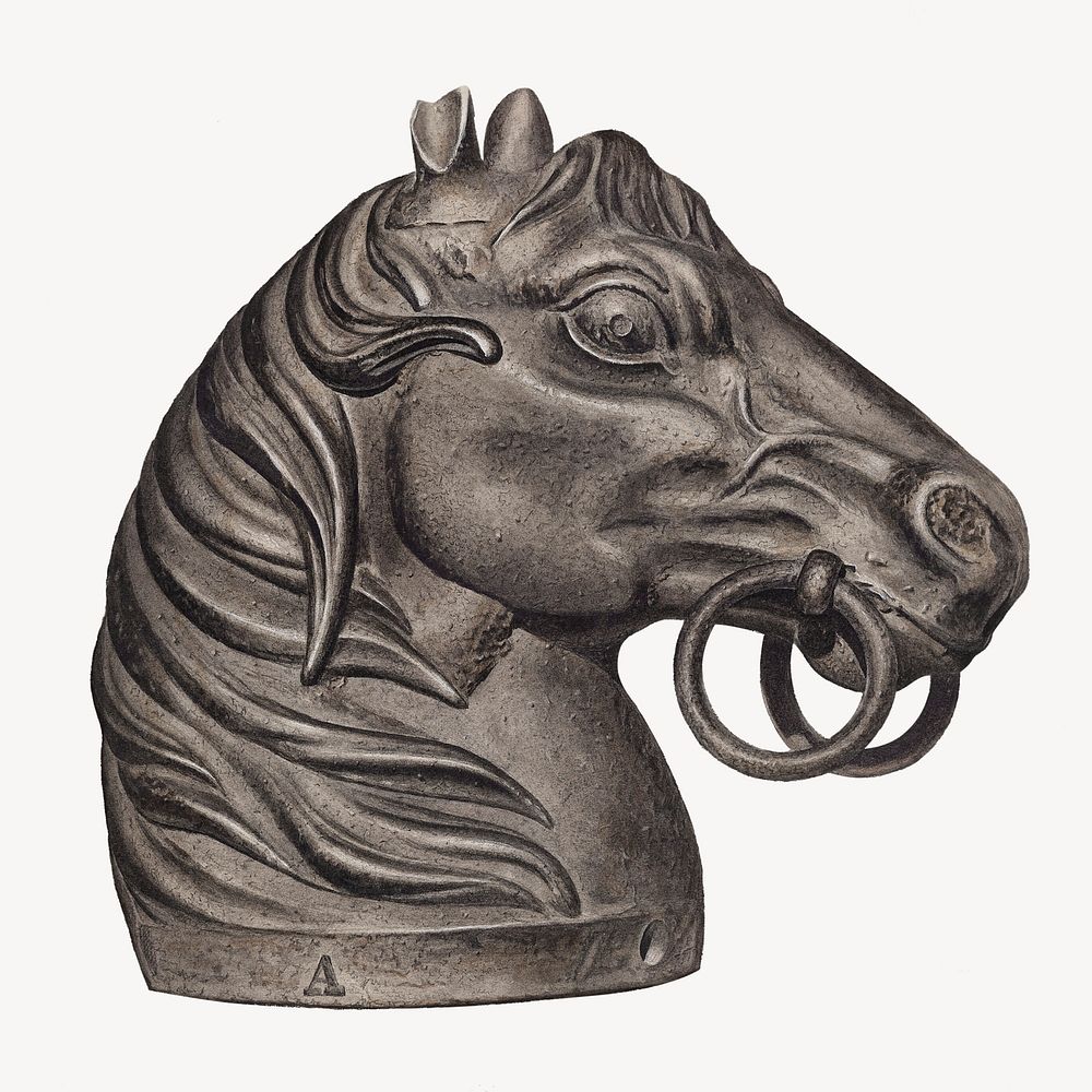 Horse head statue, isolated object illustration psd