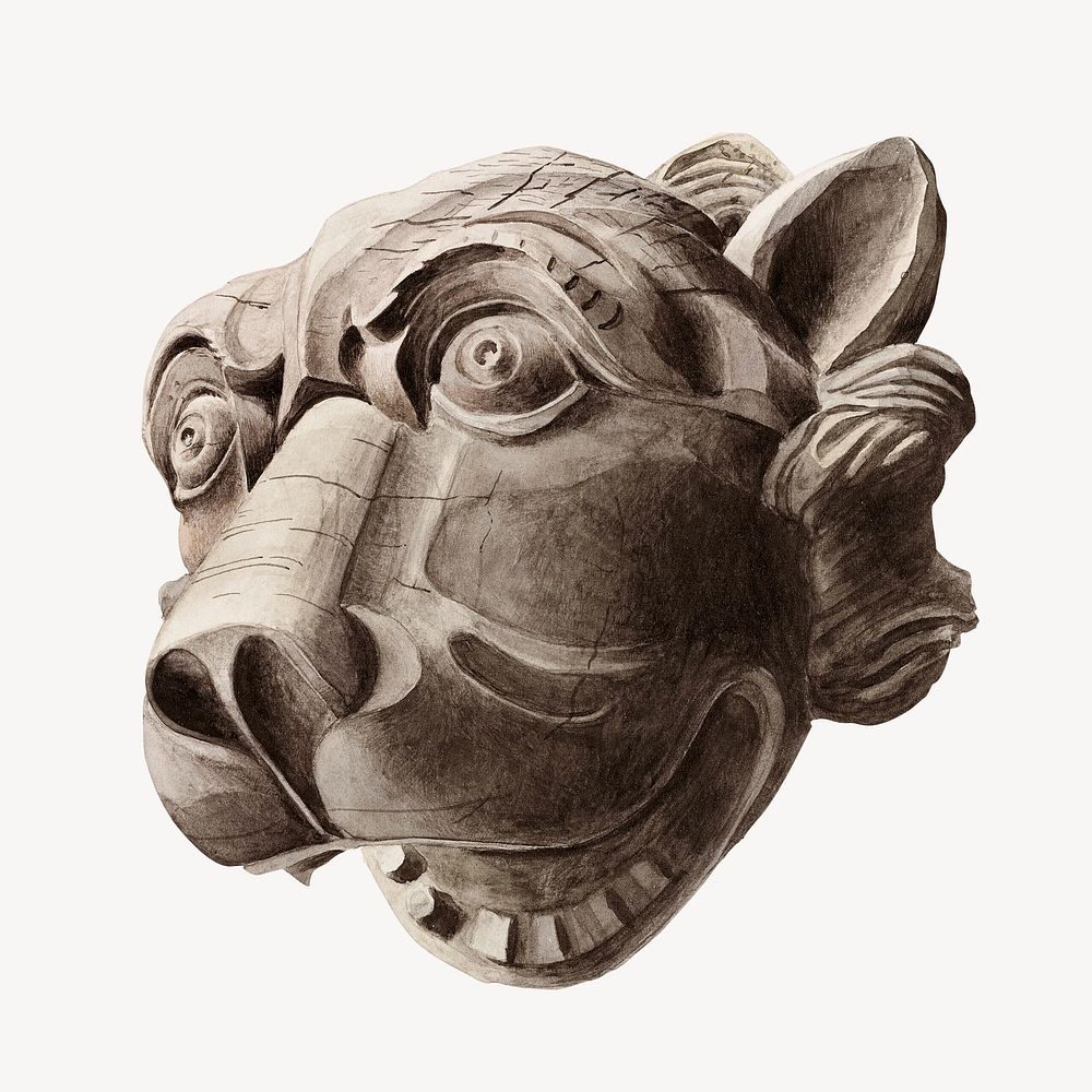 Gargoyle head statue, isolated object illustration psd