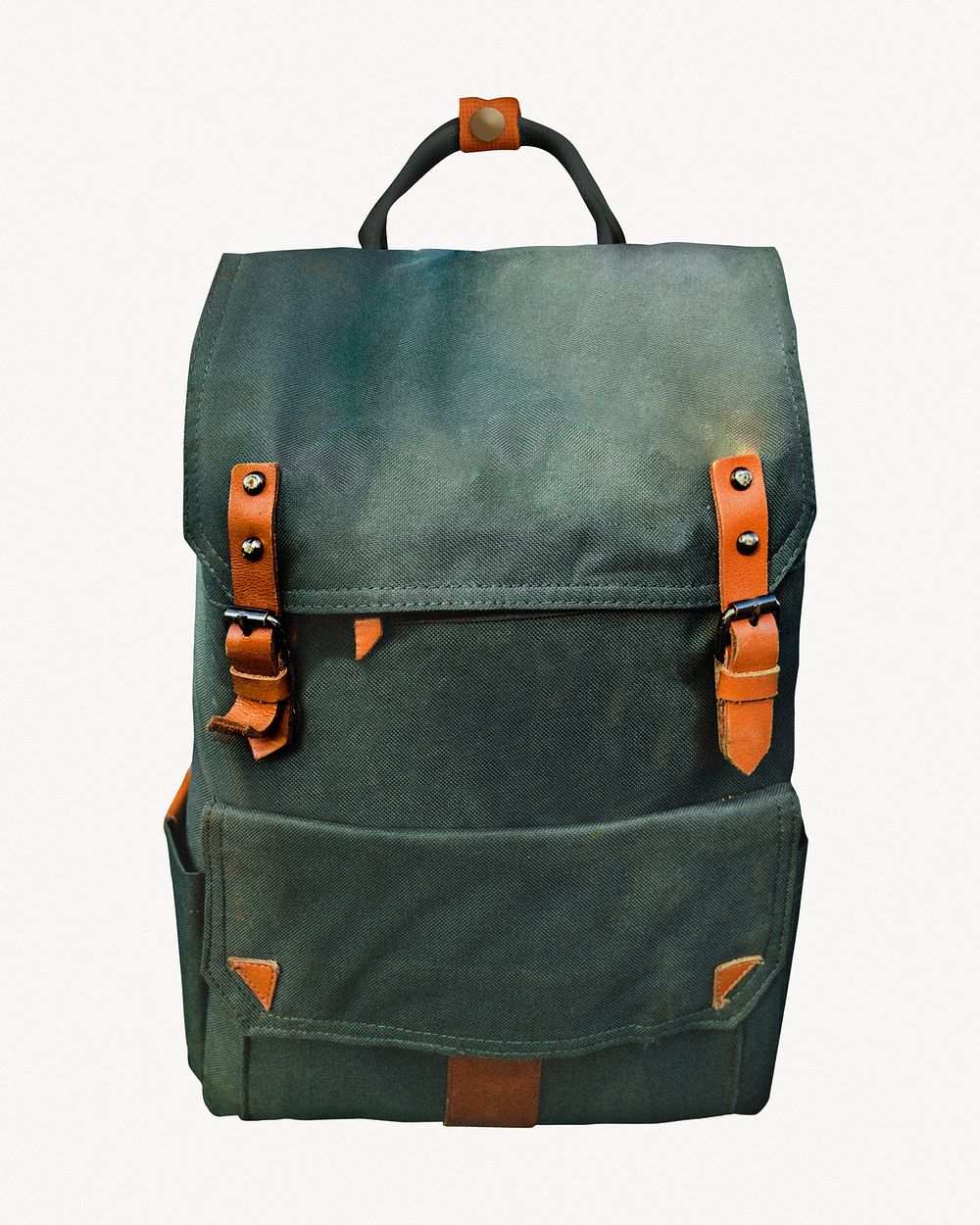 Green traveler's backpack, isolated apparel image