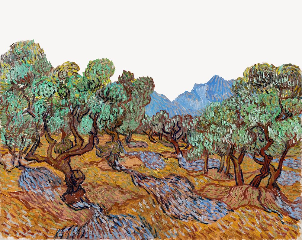 Van Gogh collage element border, Olive Trees psd, remixed by rawpixel