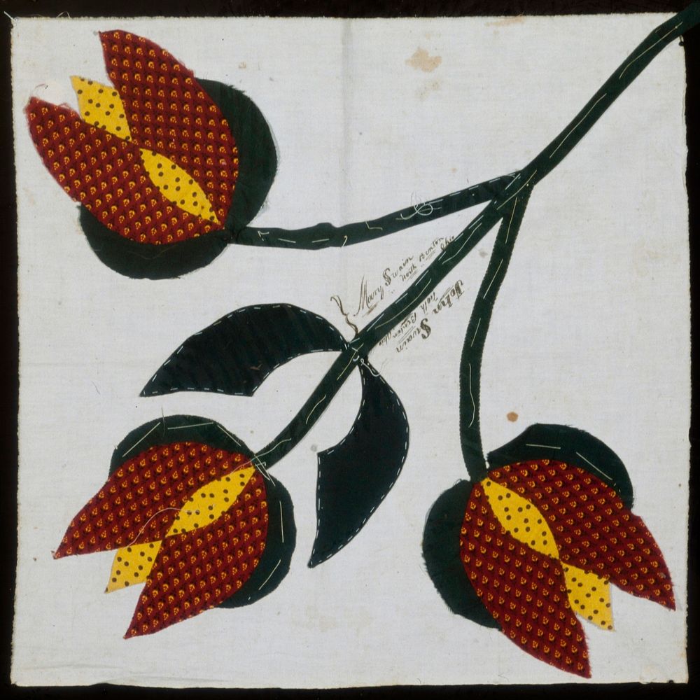 Unfinished quilt top (pattern of tulips) during 19th century textile in high resolution by Mary Swain. Original from the…