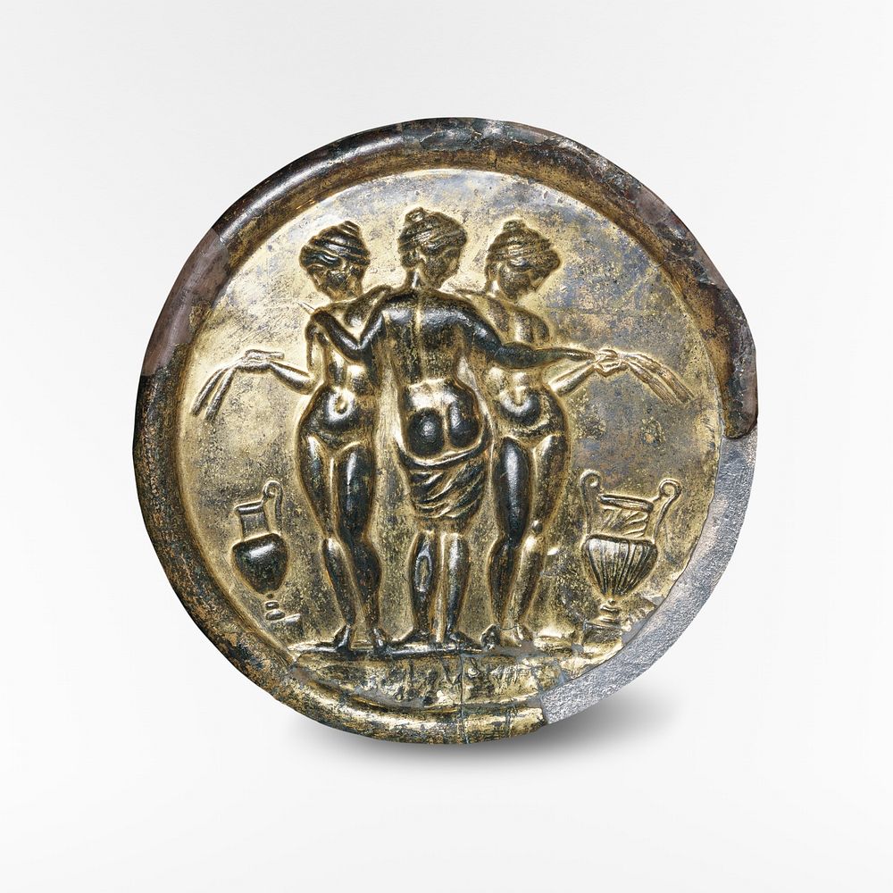 Gilded bronze mirror with the Three Graces (mid-2nd century A.D.) Original from the MET Museum. Digitally enhanced by…