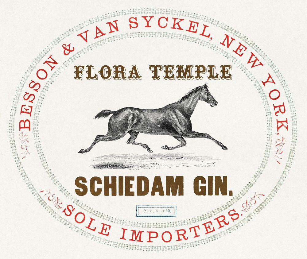 Flora Temple. Schiedam gin (1860). Original from the Library of Congress. Digitally enhanced by rawpixel.