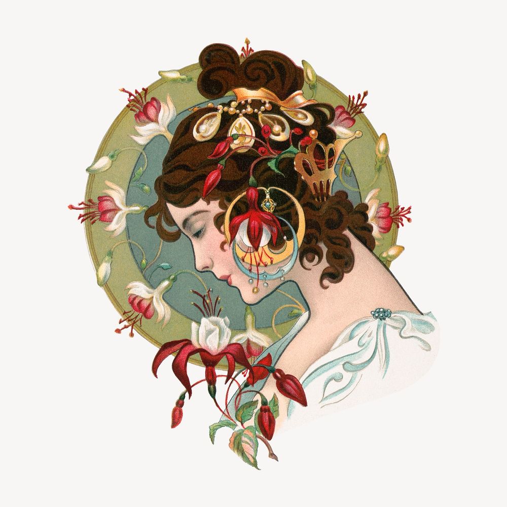 Vintage beautiful woman illustration psd