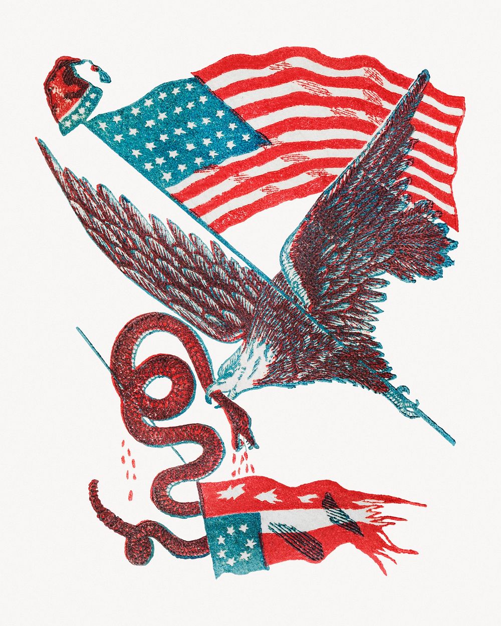 Vintage eagle carrying an American flag illustration