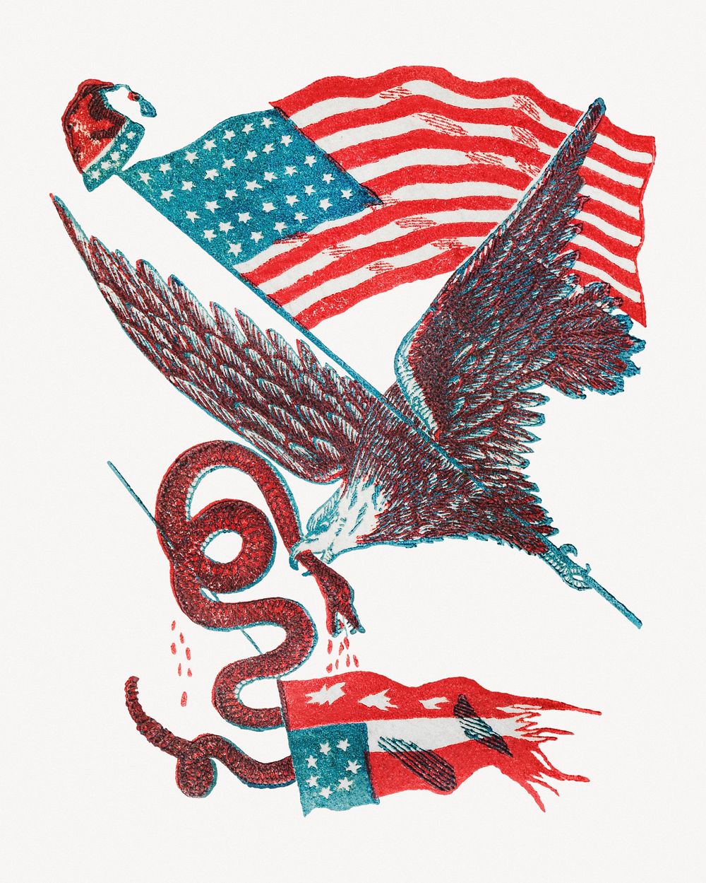 Vintage eagle carrying an American flag illustration psd