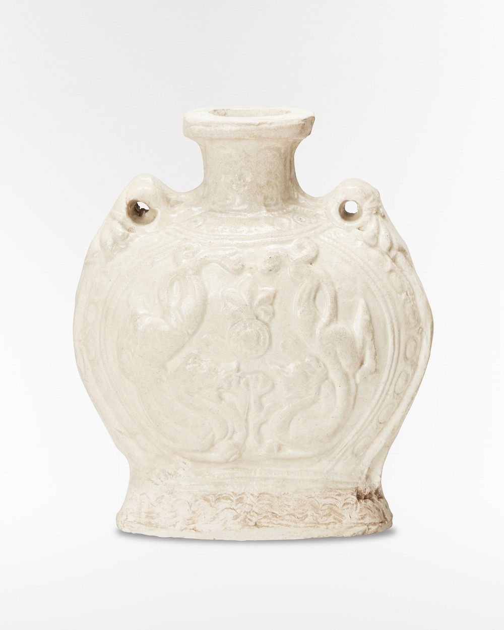 Molded flask with double dragon motif, stoneware with slip glaze. Original from The Minneapolis Institute of Art. Digitally…