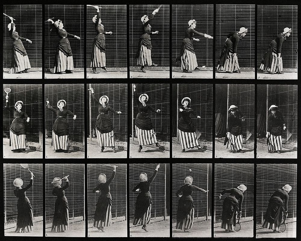 Lawn tennis, serving. From a portfolio of 83 collotypes (1887) by Edweard Muybridge. Original from The Minneapolis Institute…