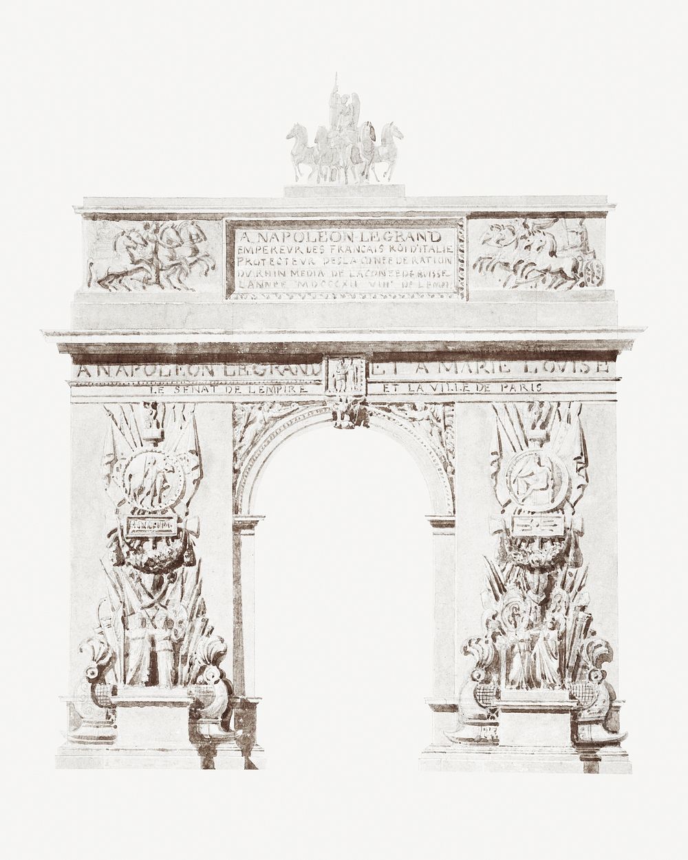 Vintage Arc de Triomphe, landmark illustration psd