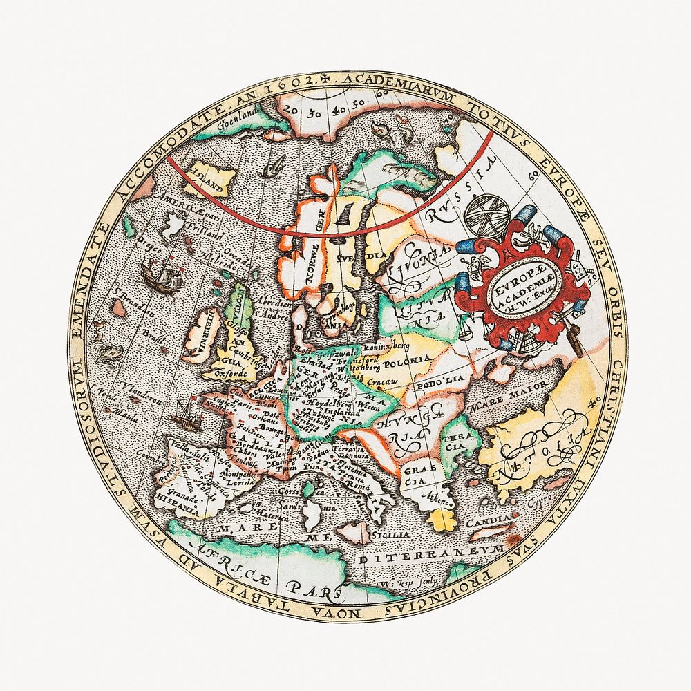 Vintage European map (1602) by William Kip. Original from the Yale University Art Gallery. Digitally enhanced by rawpixel.
