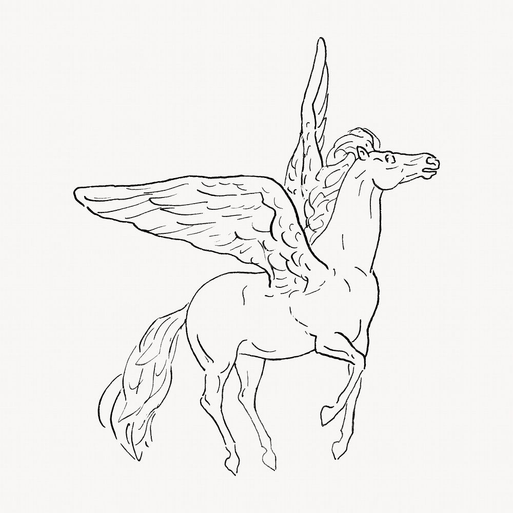 Vintage flying pegasus, creature illustration