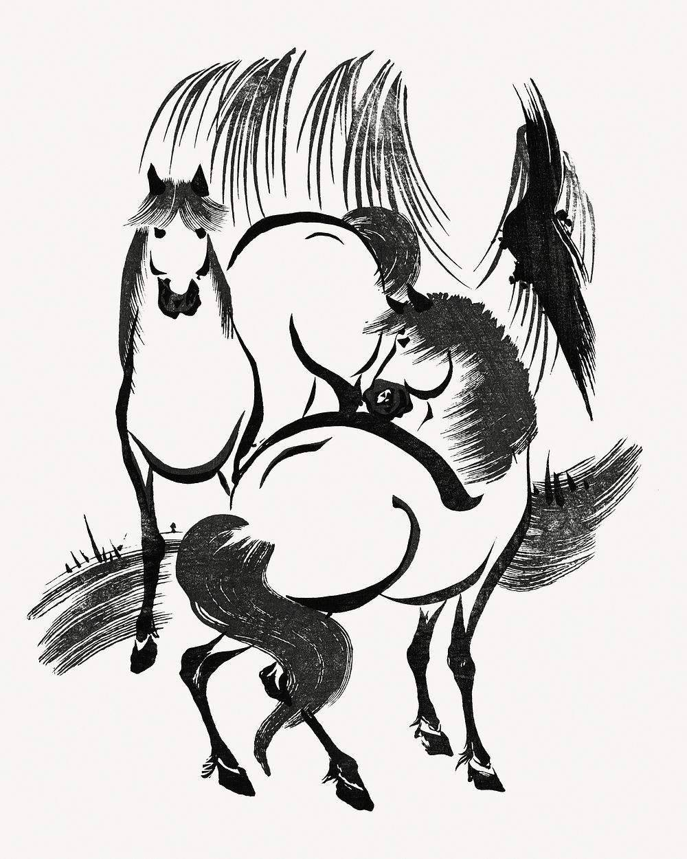 Japanese horses, vintage animal illustration psd. Remastered by rawpixel. 