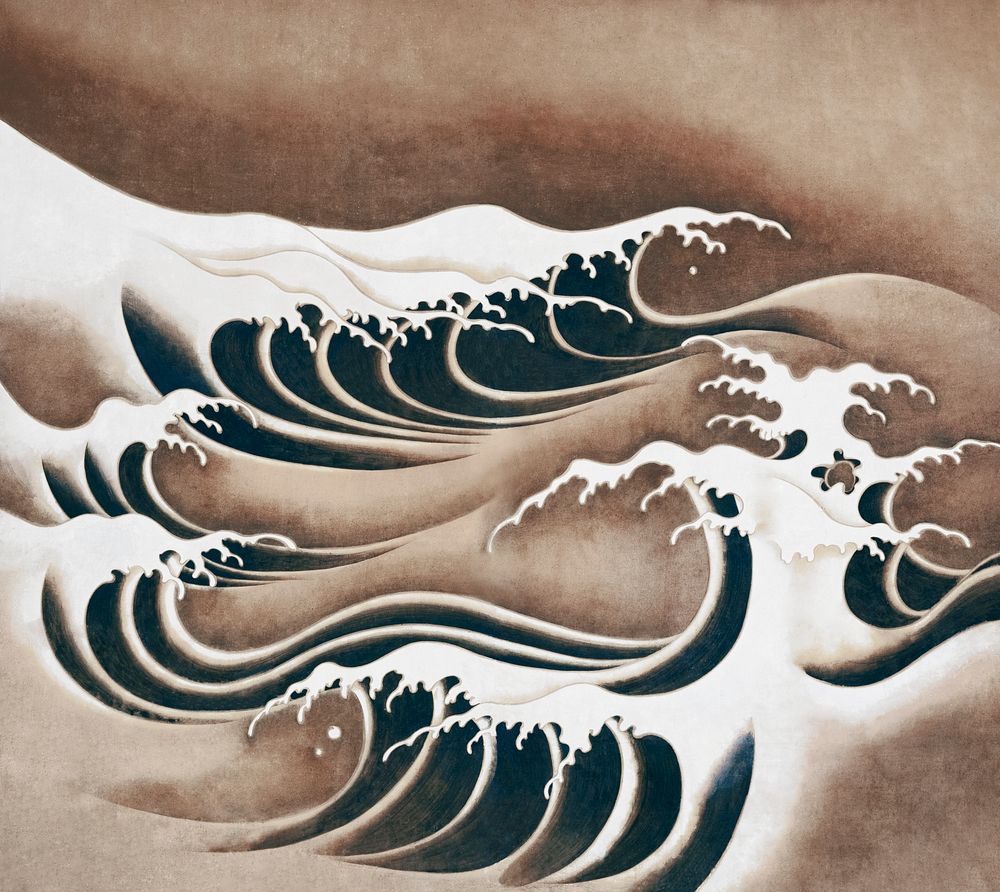 Foaming waves (17th - 19th century) vintage Japanese painting. Original public domain image from The Minneapolis Institute…