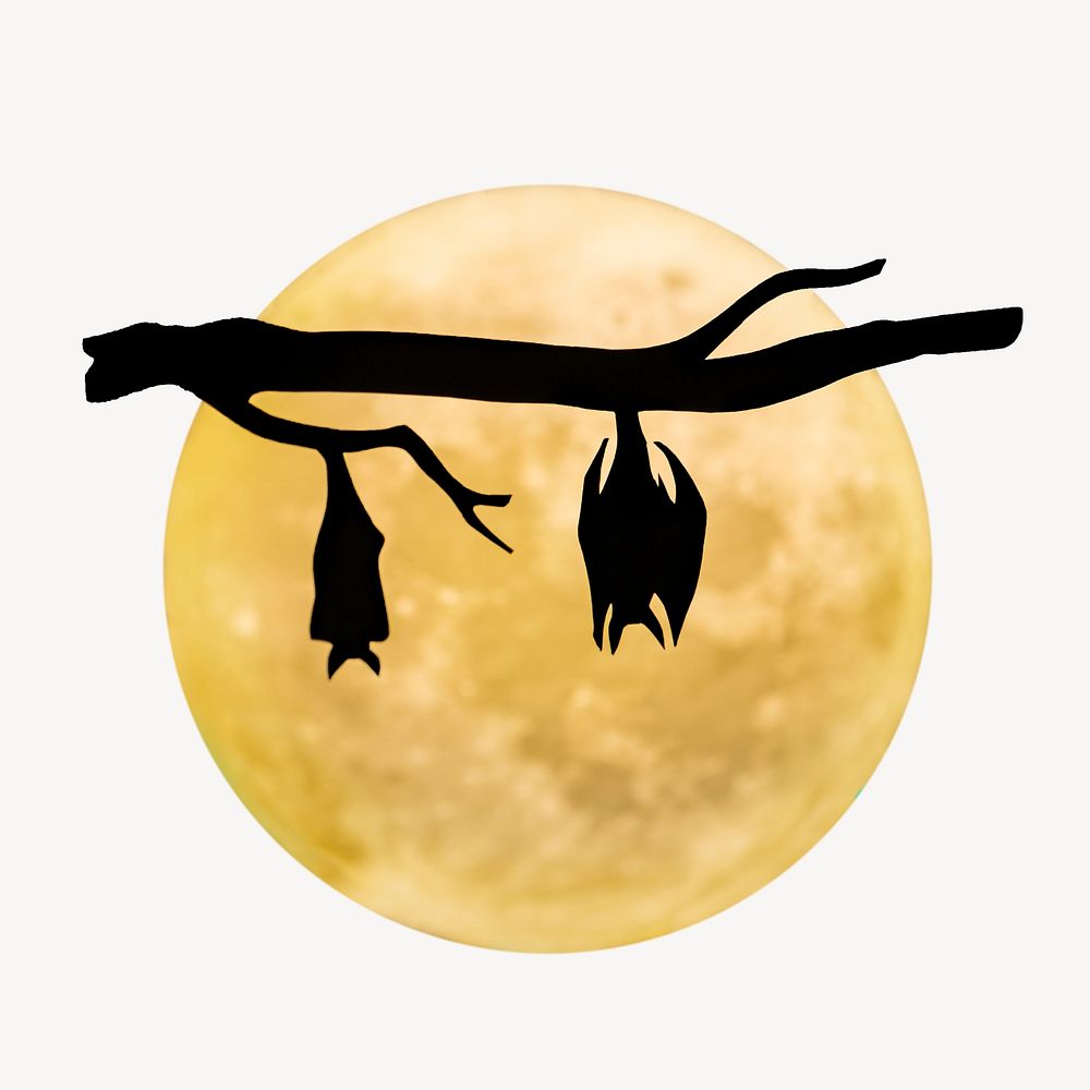 Moon & bats collage element, Halloween design psd