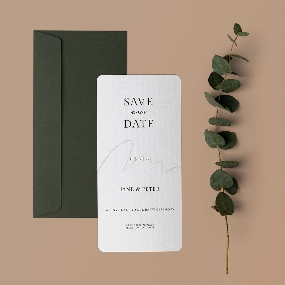 Wedding invitation card mockup psd, aesthetic floral design, green envelope
