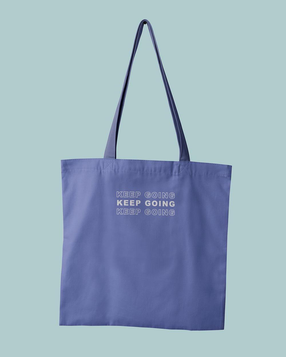 Blue tote bag mockup, printed quote, realistic design psd