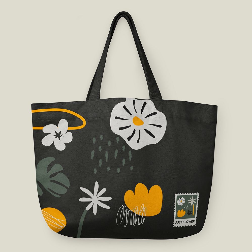 Tote bag mockup, printed floral pattern, realistic design psd