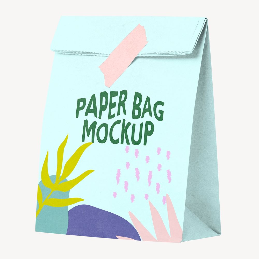 Cute blue paper bag, takeaway food packaging 