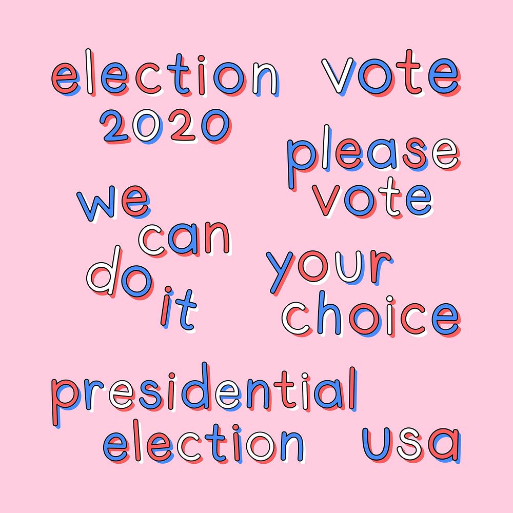 US election 2020 doodle typography set