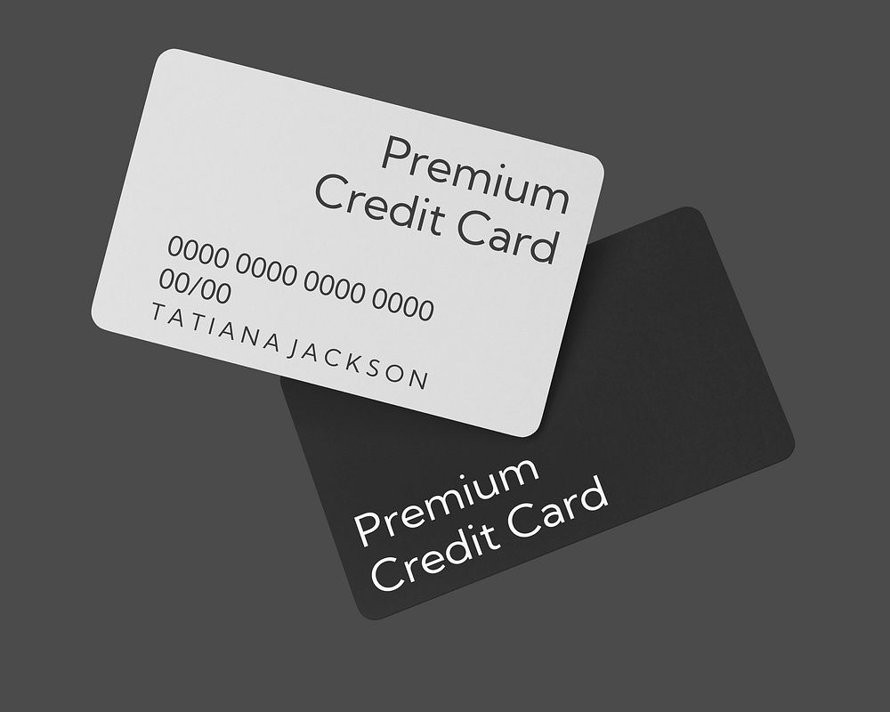 Two credit cards mockup, black & white 3D design psd