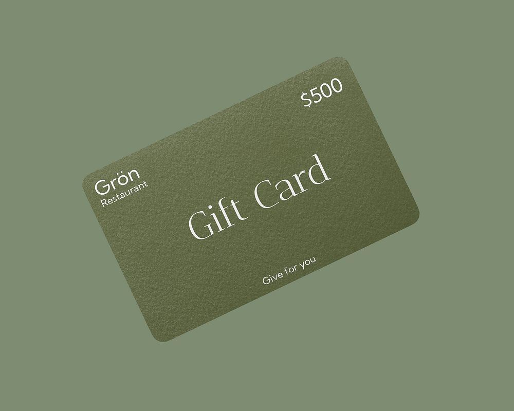 Gift card mockup, green 3D rendering design psd