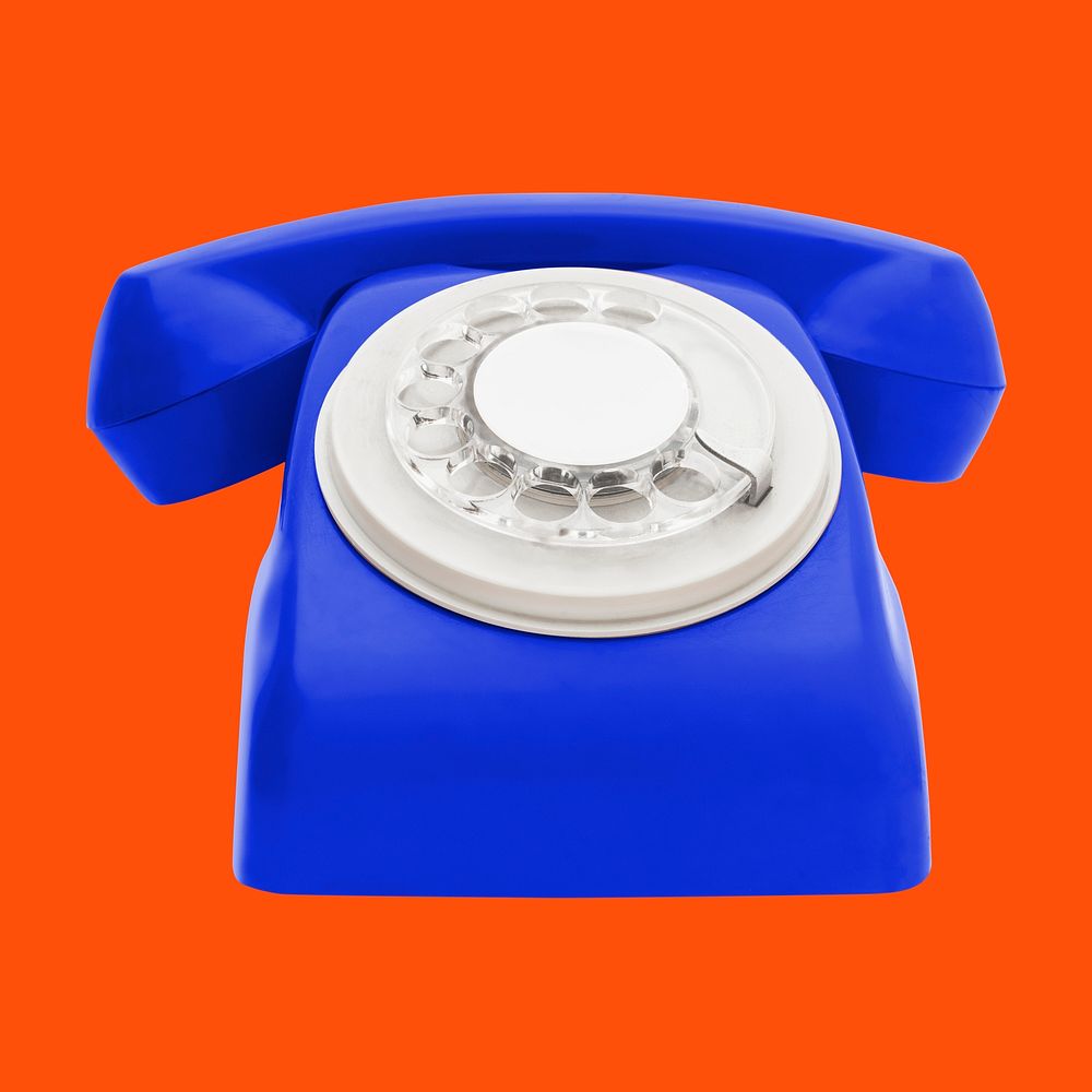 Blue rotary telephone, retro aesthetic object psd