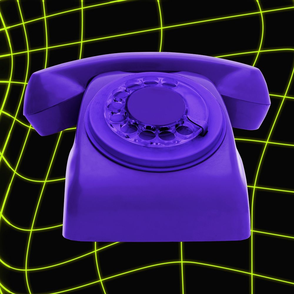 Purple rotary telephone, retro aesthetic object