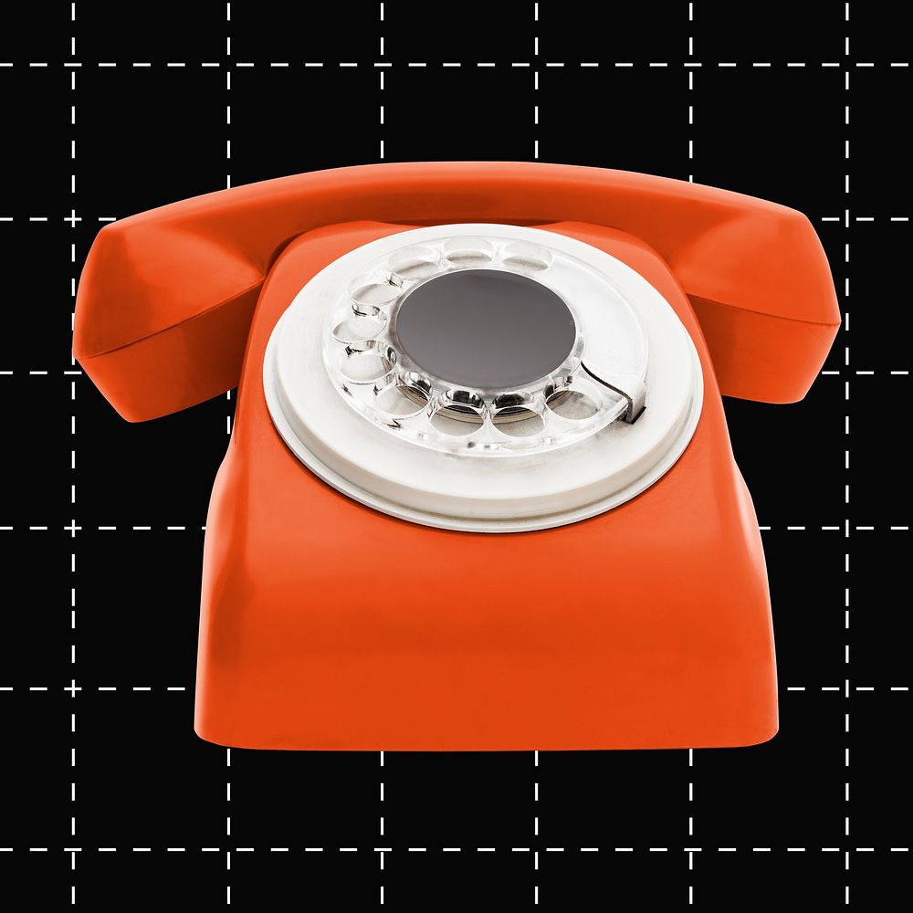 Orange rotary telephone, retro aesthetic object