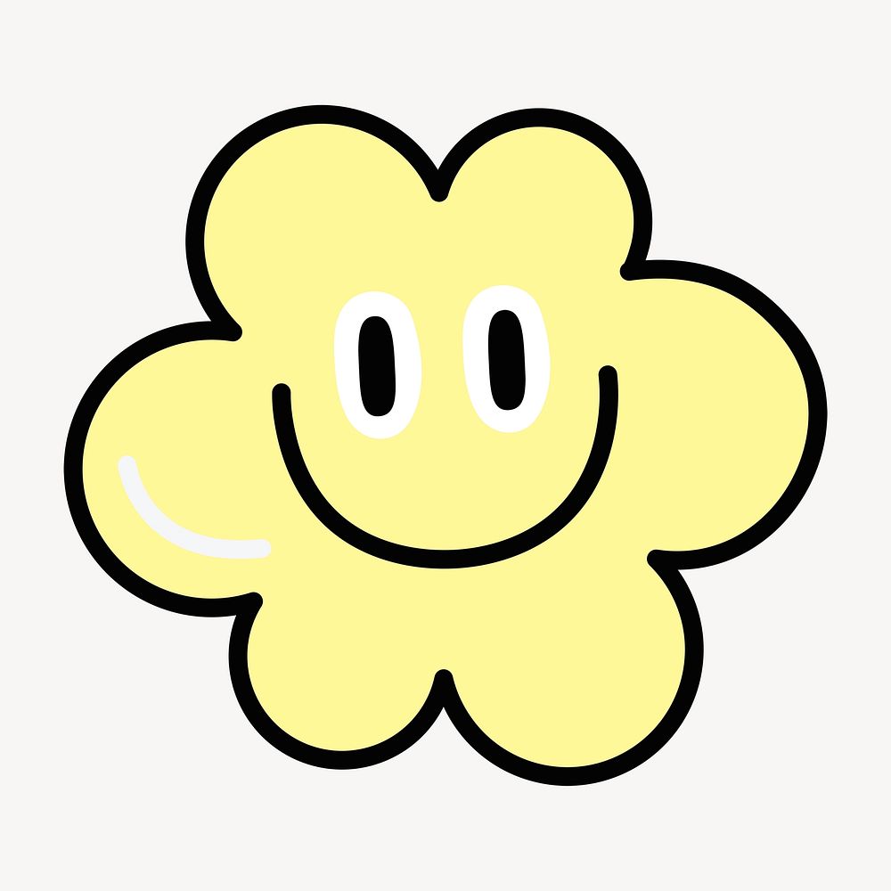 Smiling flower doodle sticker, cartoon character  psd