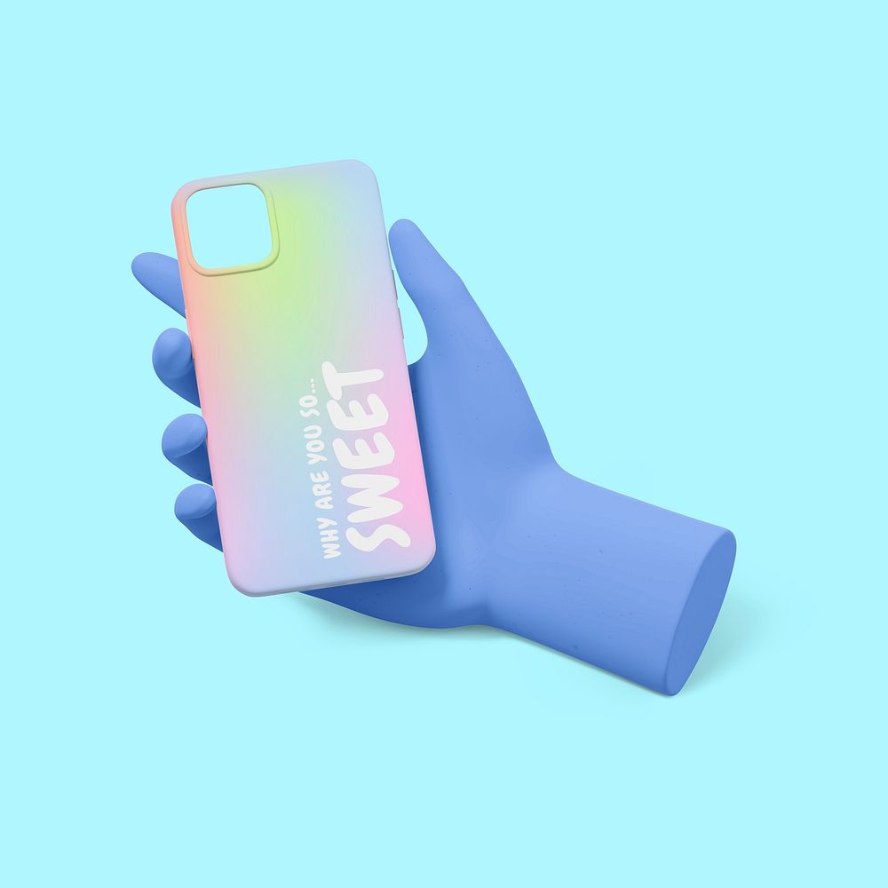 3D iPhone case mockup, pastel gradient design psd