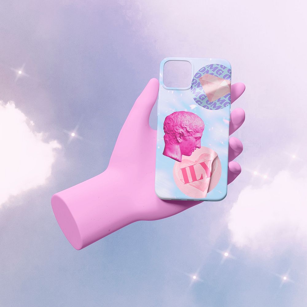 3D iPhone case mockup, aesthetic design psd