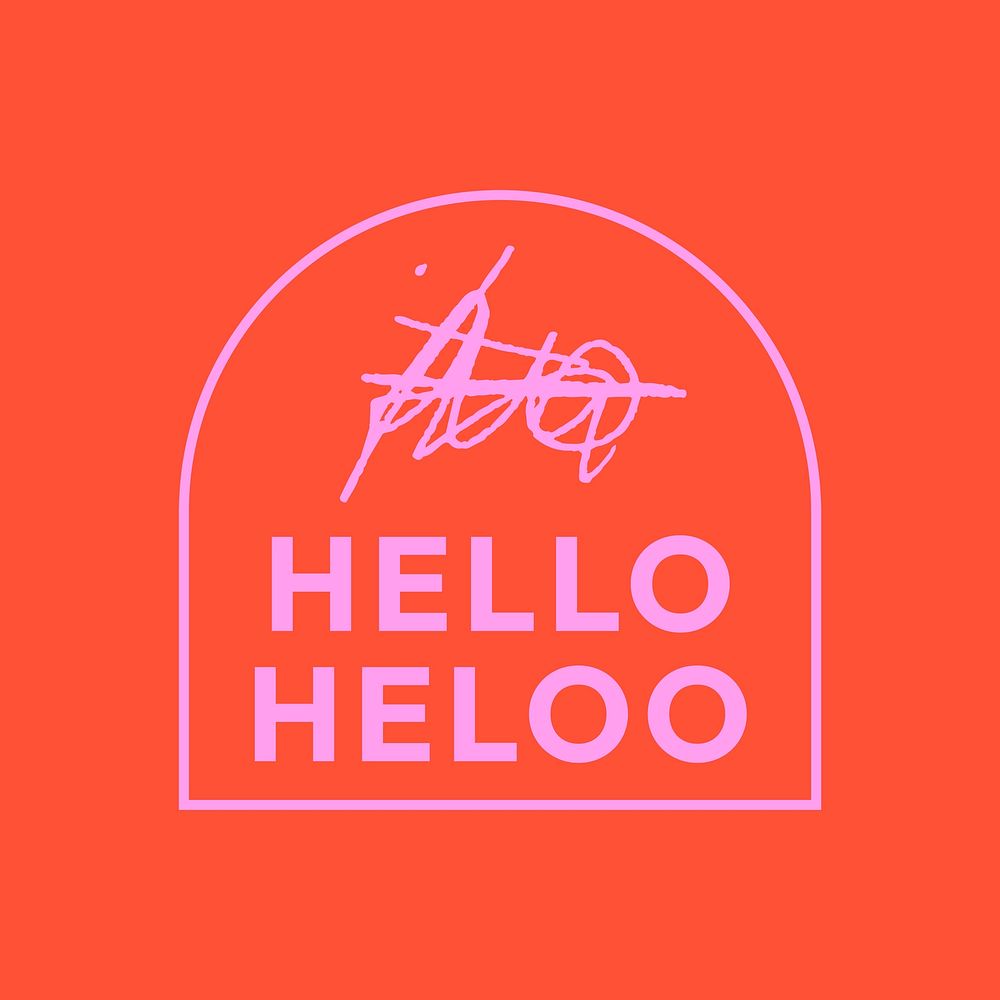 Hello pink logo template, arch shape design psd