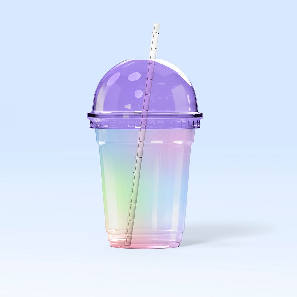 Plastic cup mockup, colorful gradient design psd