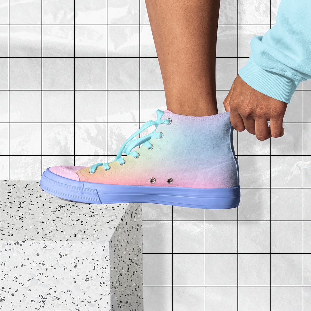 Sneakers mockup, colorful gradient  psd