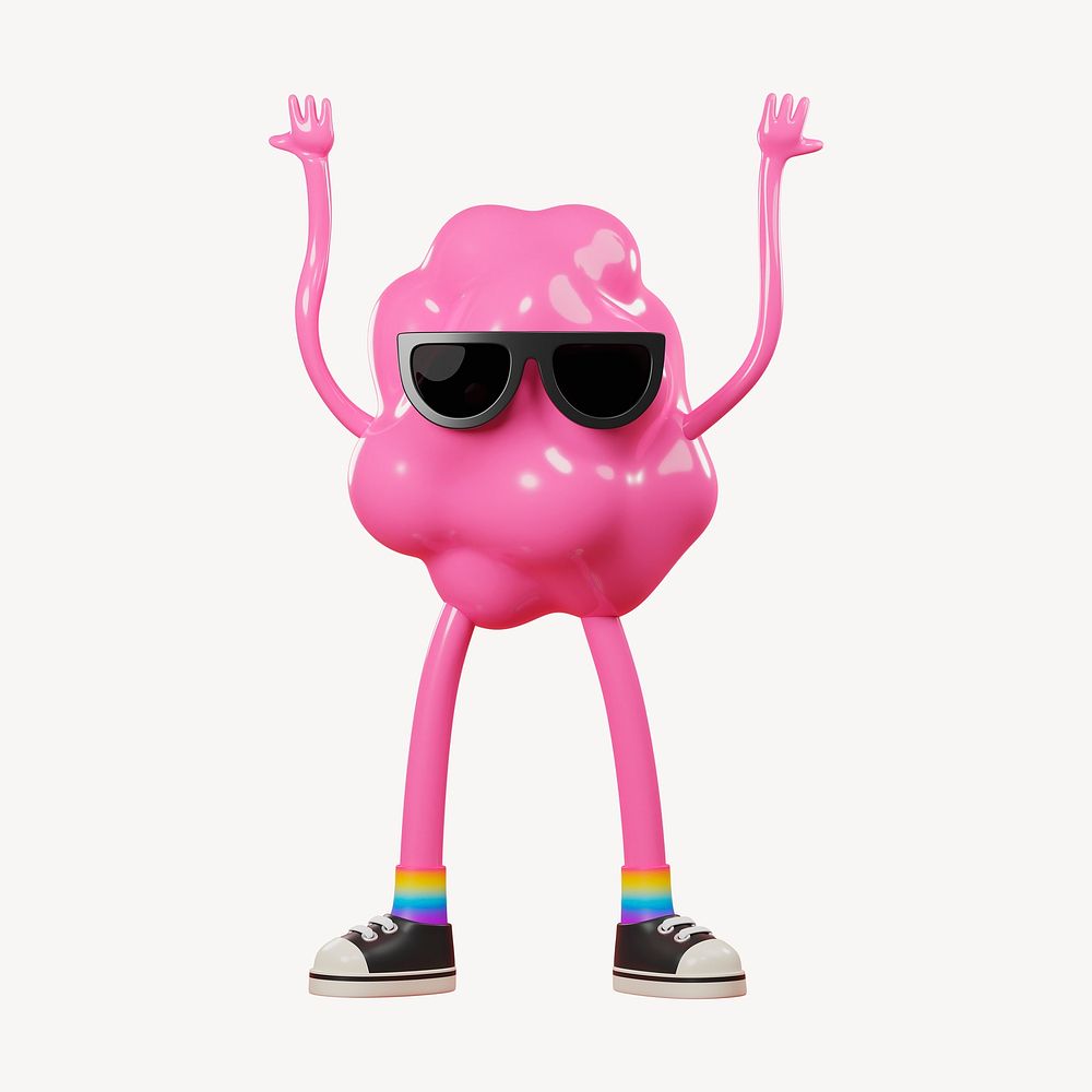 Cool 3D rendering pink character collage element psd