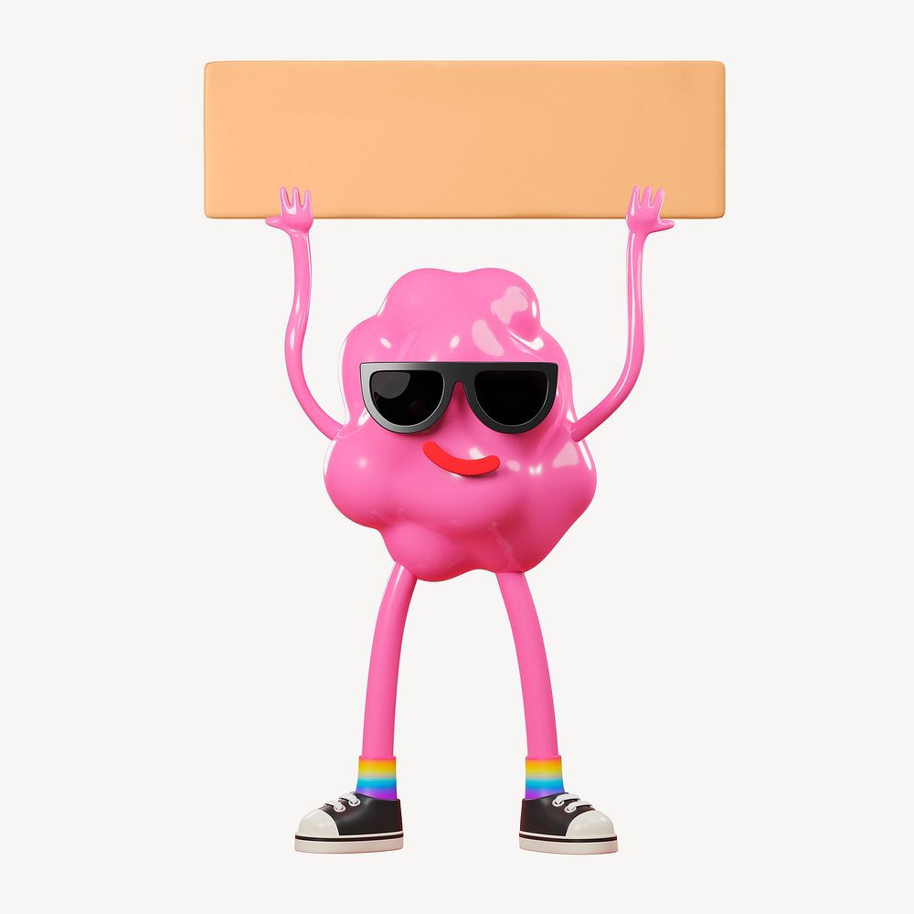 Gum monster holding sign, 3D rendering design