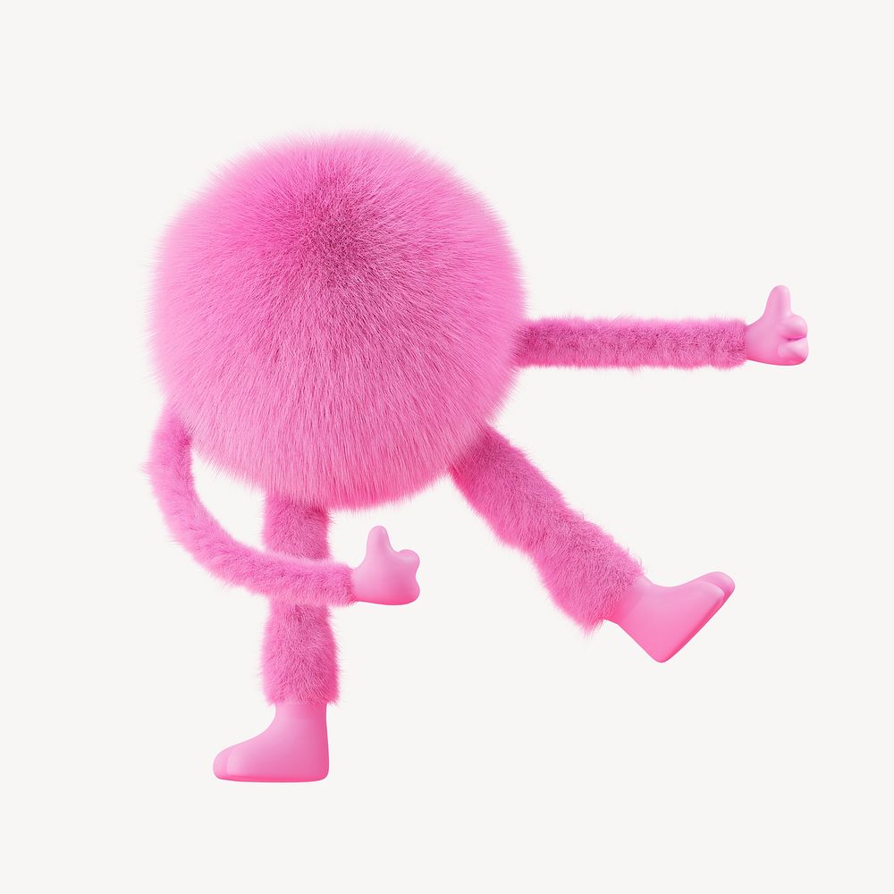 Pink fluffy monster collage element, 3D rendering psd