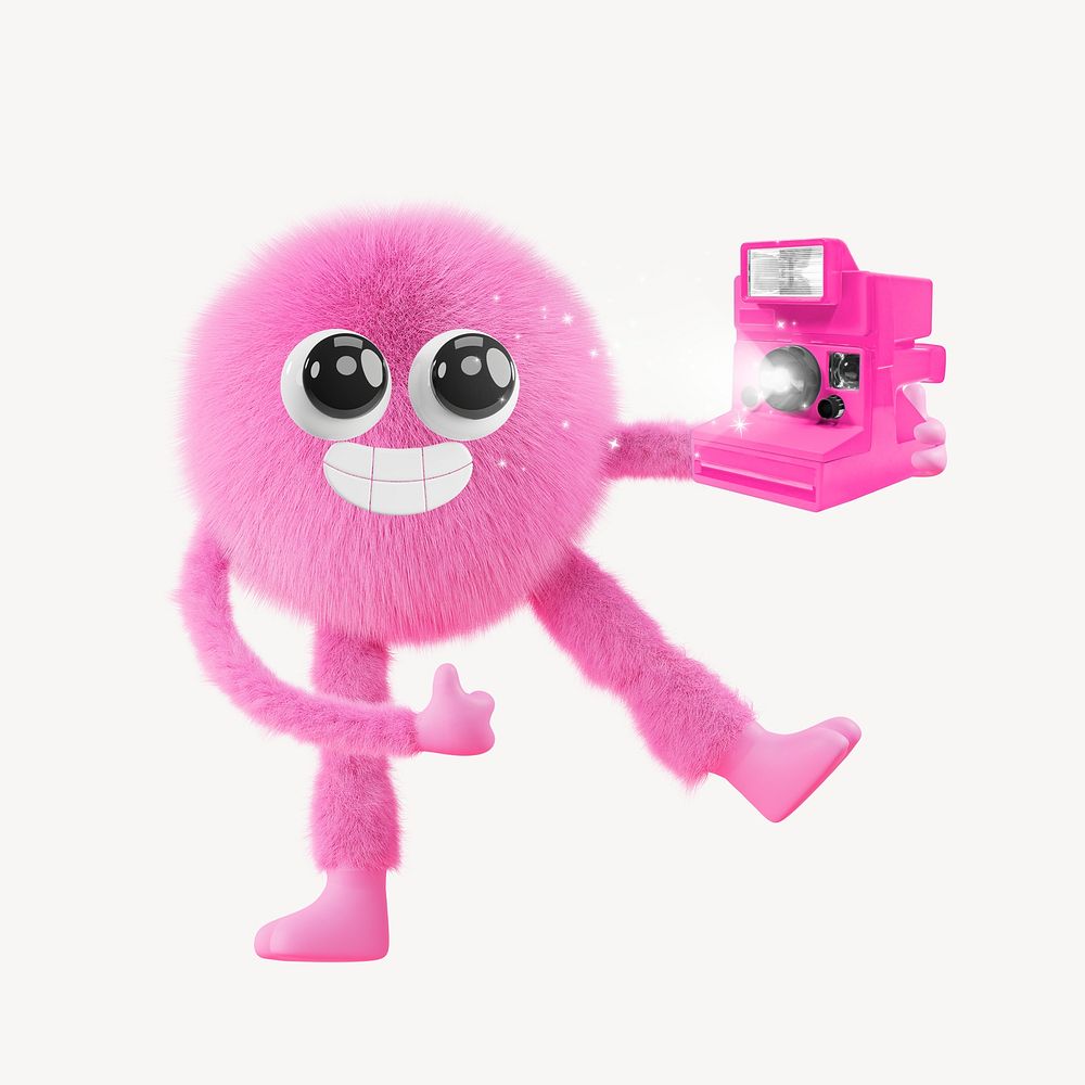 Cute monster selfie collage element, 3D rendering psd