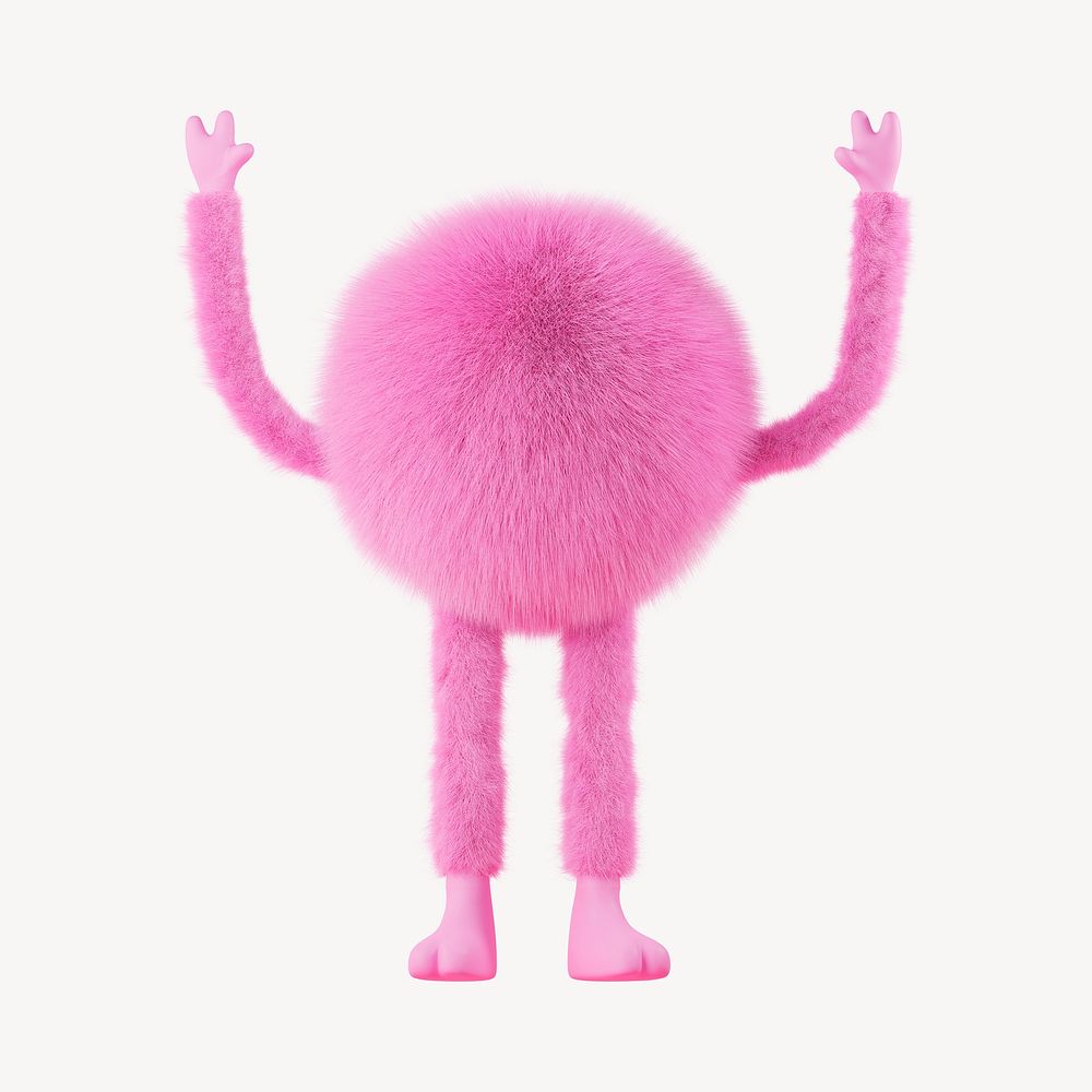 Cute fluffy monster, 3D rendering design